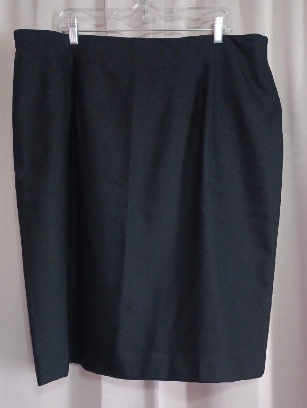 Valerie Stevens Classic Black Pencil Skirt Pure Wool Elastic Back Waist Panels